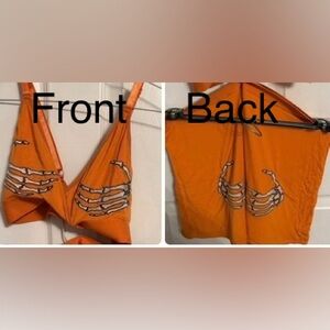 Knotty Orange Two-Piece Sleep Set with Skeleton Hand Detail, XXL/XXXL